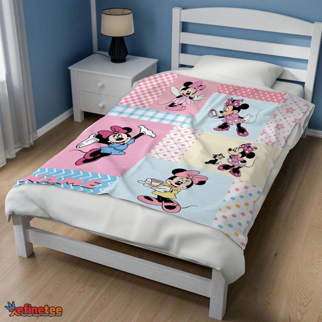 nice-disney-minnie-mouse-patchwork-pattern-blanket-fleece-customized-blanket-mk-02 Nice Disney Minnie Mouse Patchwork Pattern Blanket Fleece Customized Blanket - Image 3