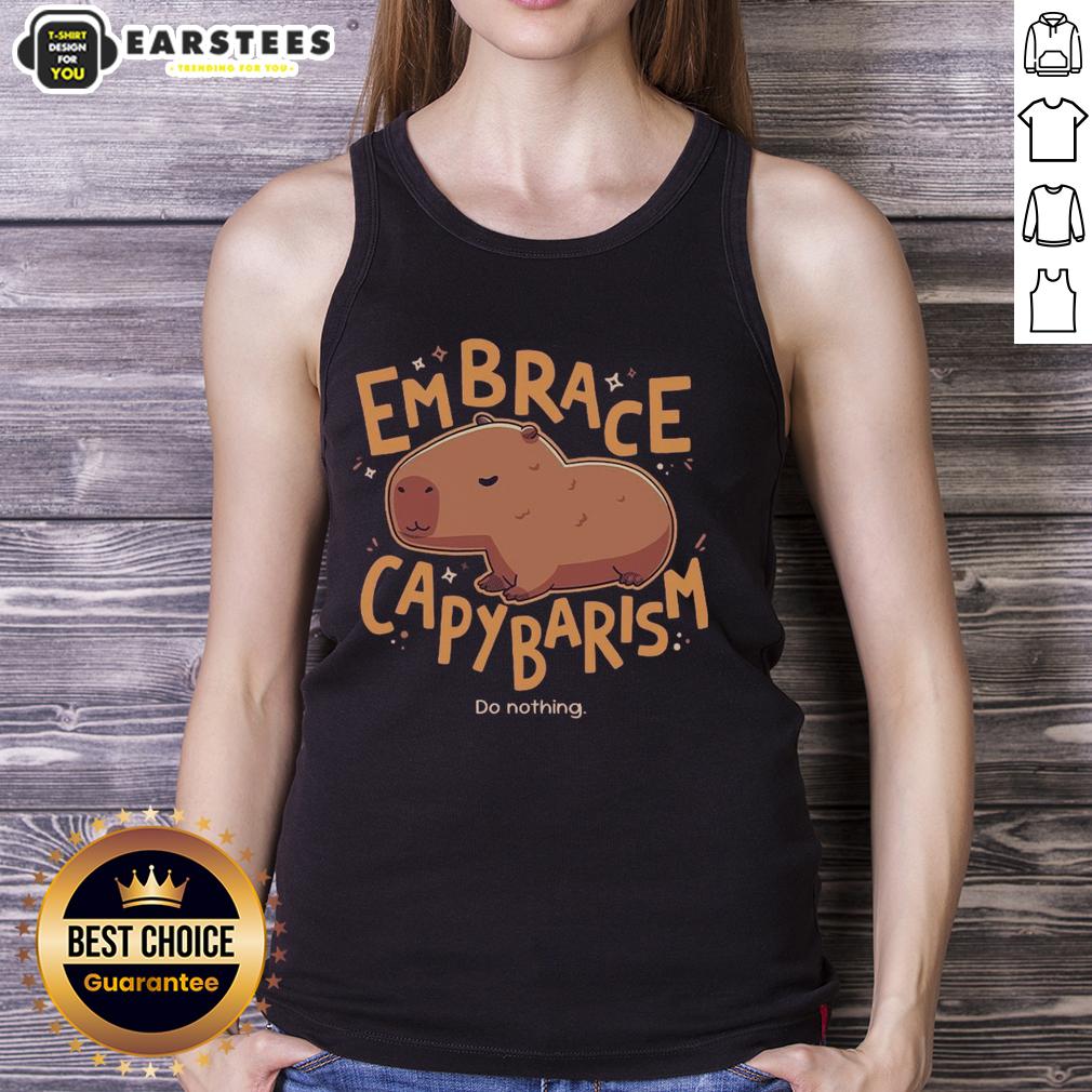 nice-embrace-capybarism-do-nothing-tank-top Nice Embrace Capybarism Do Nothing tank top featuring a cute capybara graphic, perfect for casual style and relaxation.
