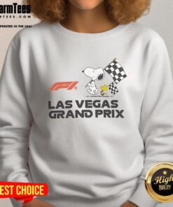 Nice F1 Peanuts Las Vegas Grand Prix sweatshirt featuring colorful graphics and cozy design for racing fans.