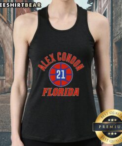 Alt Text: Alex Condon wearing a Florida Gators basketball tank top with name and number 21, showcasing team spirit and style.