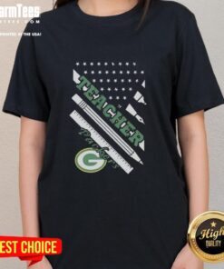 Nice Green Bay Packers football tee featuring an American flag design, perfect for teachers and fans alike.