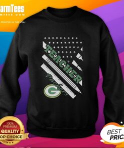 Nice Green Bay Packers football sweatshirt with American flag design, perfect for teachers and fans alike.