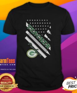Nice Green Bay Packers Football X Teacher American Flag T-Shirt showcasing a patriotic design for fans and educators.