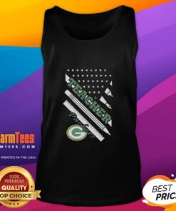 Green Bay Packers football tank top featuring an American flag design, perfect for teachers and fans alike.