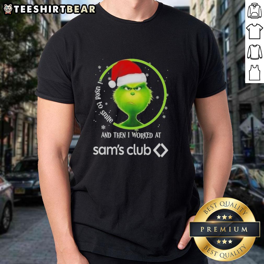 nice-grinch-christmas-i-used-to-smile-and-then-i-worked-at-sams-club-t-shirt-1 Grinch Christmas T-shirt with 'I Used To Smile And Then I Worked At Sam's Club' slogan, perfect for holiday cheer.