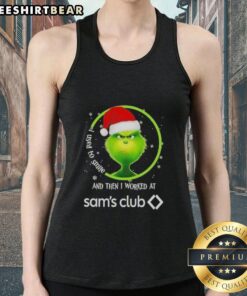 Funny Nice Grinch Christmas tank top featuring the quote about smiles and working at Sam's Club, perfect for holiday cheer.