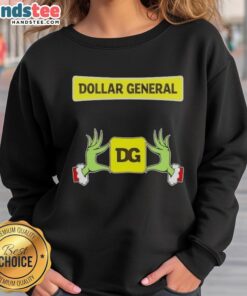 Cozy Christmas sweatshirt featuring Grinch hands and hearts, perfect for holiday cheer from Dollar General.