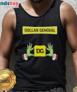 Festive Grinch hands holding a heart on a Christmas tank top from Dollar General, perfect for holiday celebrations.