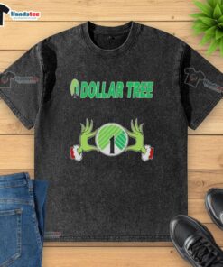 Nice Grinch hands holding love sign on a Dollar Tree Christmas washed t-shirt, perfect for festive holiday wear.