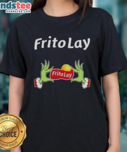 Womens Christmas tee featuring 'Nice Grinch Hands Love Frito Lay' design, perfect for festive holiday celebrations.