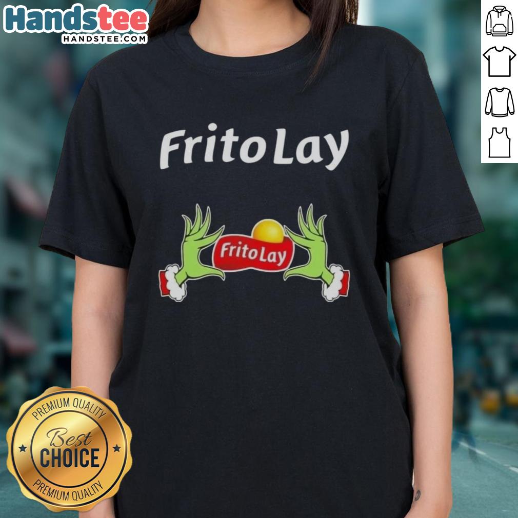 nice-grinch-hands-love-frito-lay-christmas-ladies-tee Womens Christmas tee featuring 'Nice Grinch Hands Love Frito Lay' design, perfect for festive holiday celebrations.