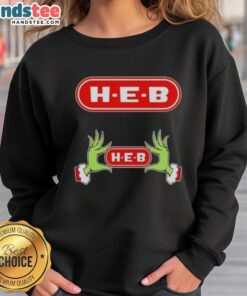 Alt Text: Cozy H-E-B Christmas sweatshirt featuring Grinch hands, perfect for holiday festivities and festive gatherings.