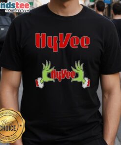 Nice Grinch Hands Love Hyvee Christmas T-Shirt featuring festive design with Grinch hands and holiday graphics.