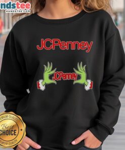 Alt Text: Festive Nice Grinch Hands Love sweatshirt from JCPenney, perfect for holiday cheer and Christmas celebrations.