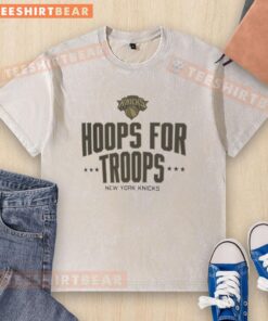Alt Text: Nice Hoops for Troops New York Knicks basketball washed t-shirt featuring bold team logo and comfortable fit.