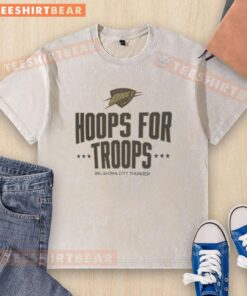 Mens Oklahoma City Thunder basketball washed t-shirt featuring 'Nice Hoops for Troops' design, perfect for fans.
