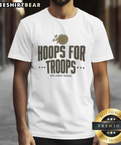 Nice Hoops For Troops Orlando Magic Basketball T-Shirt featuring vibrant team colors and logo for fans and supporters.
