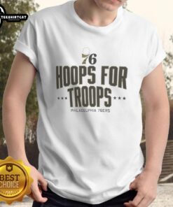 Nice Hoops For Troops Philadelphia 76ers basketball t-shirt featuring team colors and logo, perfect for fans.