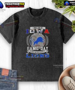 Alt Text: Detroit Lions football washed t-shirt, perfect for game day, showcasing pride even from Iowa.