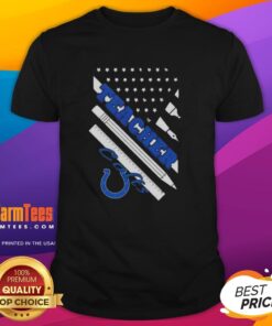 Nice Indianapolis Colts Football X Teacher American Flag T-Shirt featuring a patriotic design and team colors.
