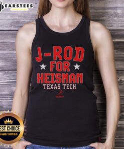 Alt Text: Jacob Rodriguez Texas Tech Red Raiders football tank top design featuring Nice J-Rod for Heisman slogan.