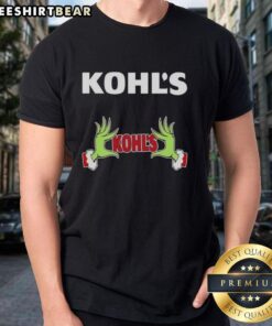 Alt Text: Kohls X Grinch Hands Merry Christmas T-Shirt featuring festive Grinch design, perfect for holiday celebrations.