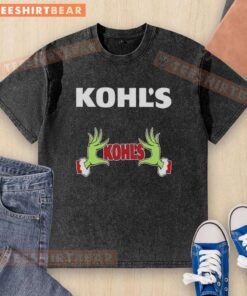 Alt Text: Nice Kohl's X Grinch Hands Merry Christmas washed t-shirt featuring festive design and vibrant colors.