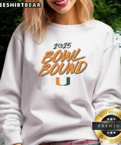 Alt Text: Nice Miami Hurricanes Football 2025 Bowl Bound Sweatshirt in green with team logo, perfect for game day.