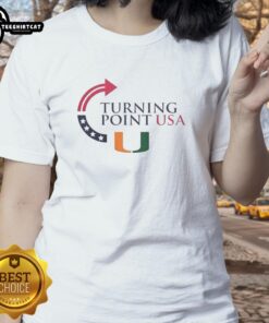 Miami Hurricanes X Freedom Turning Point USA Charlie Kirk ladies tee featuring vibrant colors and stylish design.