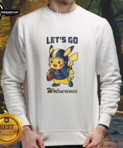 Nice Michigan Wolverines X Pikachu Let's Go sweatshirt featuring vibrant colors and a playful design for fans.
