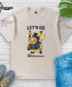 Nice Michigan Wolverines x Pikachu Let's Go washed t-shirt featuring vibrant graphics and a comfortable fit for fans.