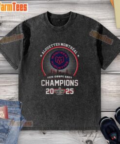 Montreal Alouettes 2025 Grey Cup Champions washed t-shirt featuring the city skyline design, perfect for fans.