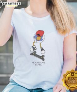 Skateboarding ladies wearing Nice Moonstone Island Tee, showcasing style and fun on vibrant urban streets.
