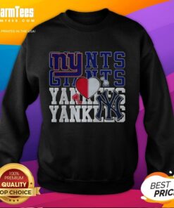 Cozy sweatshirt featuring New York Giants NFL and New York Yankees MLB logos, perfect for sport lovers.