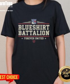Ladies tee featuring 'Forever United' design for New York Rangers Blueshirt Battalion fans.