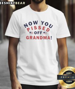 Funny 'Nice Now You Pissed Off Grandma' US Flag T-Shirt featuring a patriotic design, perfect for casual wear.