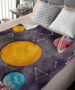Nice Outer Space Galaxy Watercolor Planets & Stars Blanket Fleece Customized Blanket - Image 4