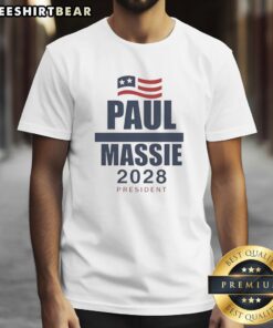 Nice Paul Massie 2028 President Flag T-Shirt featuring a bold design with American flag and campaign slogan.