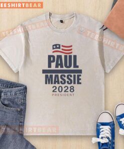 Nice Paul Massie 2028 President Flag Washed T-Shirt featuring a bold design for supporters of the presidential campaign.