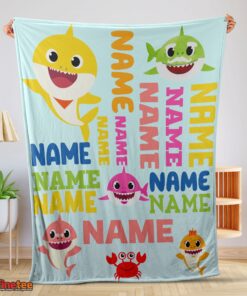 Nice Personalized Baby Shark Blanket Fleece Customized Blanket