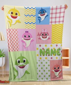 Nice Personalized Colorful Baby Shark Blanket Fleece Customized Blanket