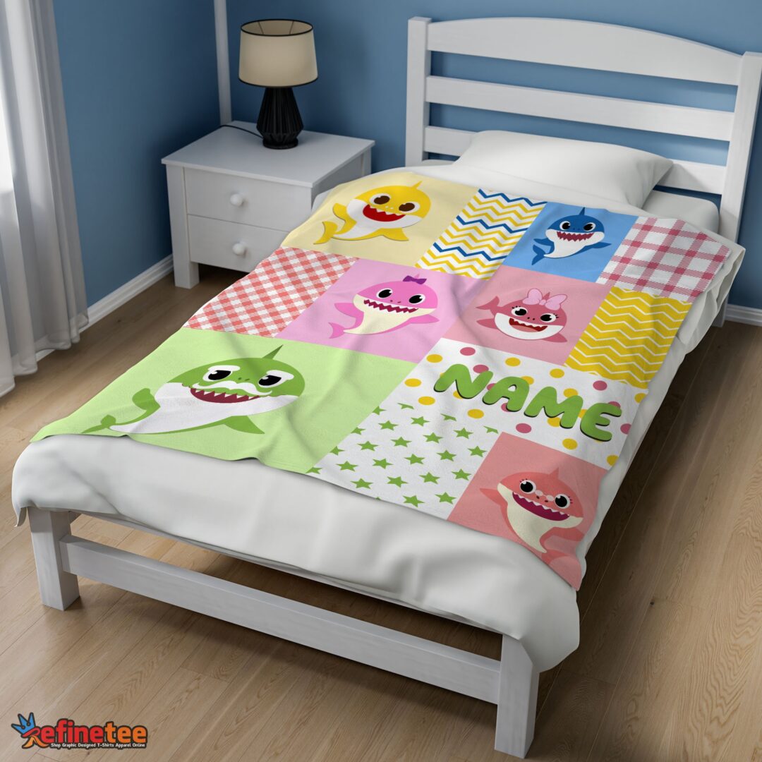 nice-personalized-colorful-baby-shark-blanket-fleece-customized-blanket-mk-02 Nice Personalized Colorful Baby Shark Blanket Fleece Customized Blanket - Image 3