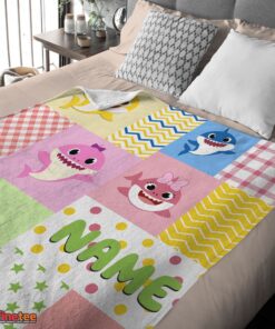 Nice Personalized Colorful Baby Shark Blanket Fleece Customized Blanket - Image 4