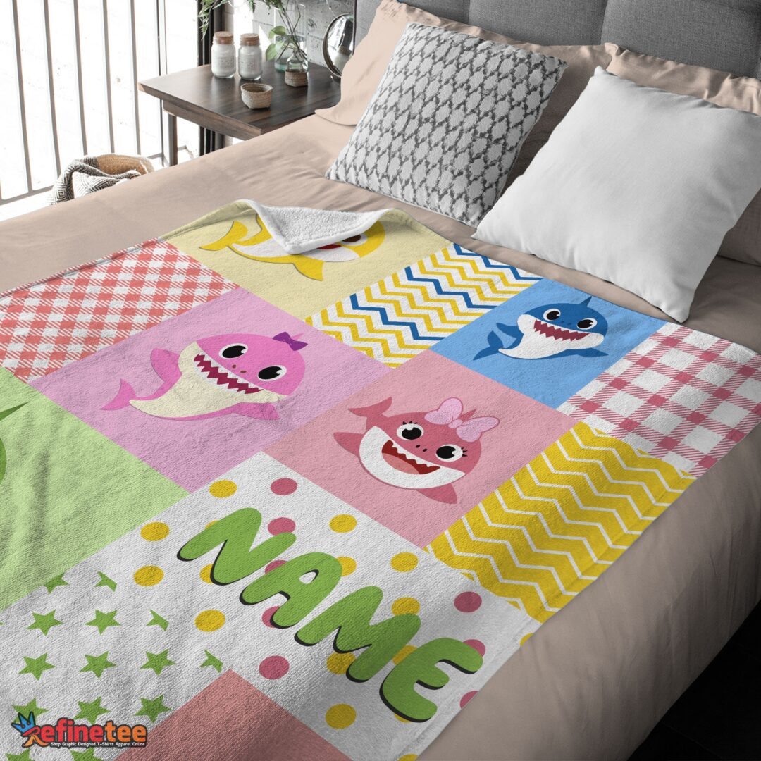 nice-personalized-colorful-baby-shark-blanket-fleece-customized-blanket-mk-03 Nice Personalized Colorful Baby Shark Blanket Fleece Customized Blanket - Image 4