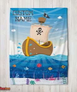 Nice Pirate Ship At Sea Fish Underwater Blanket Fleece Customized Blanket