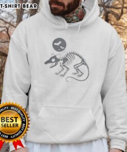 Nice playing opossum skeleton under the moon with bats on a Halloween hoodie, perfect for spooky season fashion.