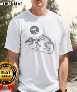 Nice playing opossum skeleton under moon with bats Halloween T-Shirt design, perfect for spooky season attire.