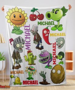 Nice Pretty Plants Vs Zombies Characters Blanket Fleece Customized Blanket