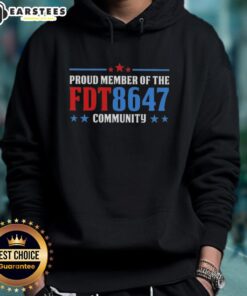 Person wearing a Nice Proud Member of the FDT 8647 Community hoodie, showcasing community pride and stylish design.