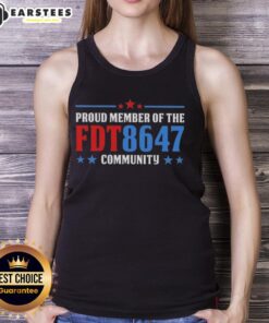 A proud member wearing a FDT 8647 community tank top, showcasing vibrant colors and a trendy design.